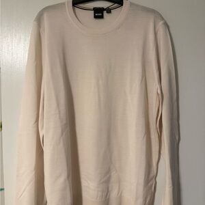 Boss Men’s Cream Crewneck Sweater Ivory Knitwear Size Medium